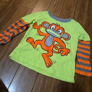 Green and Orange Monkey Graphic Kids Shirt